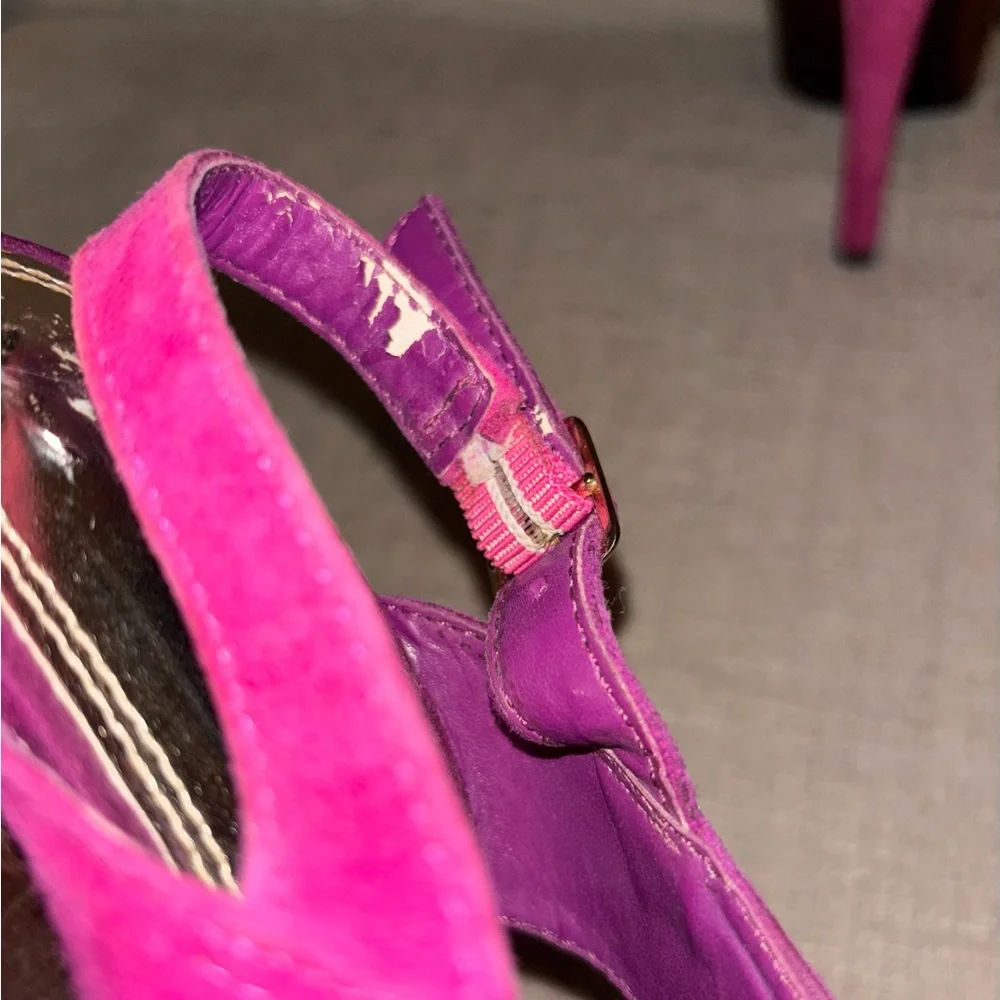 Bakers 6 Vintage Baja Platform Heels Pink Purple Suede Wood Platform Barbie Y2K